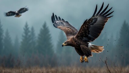 Obraz premium single eagle soaring and pursuing prey