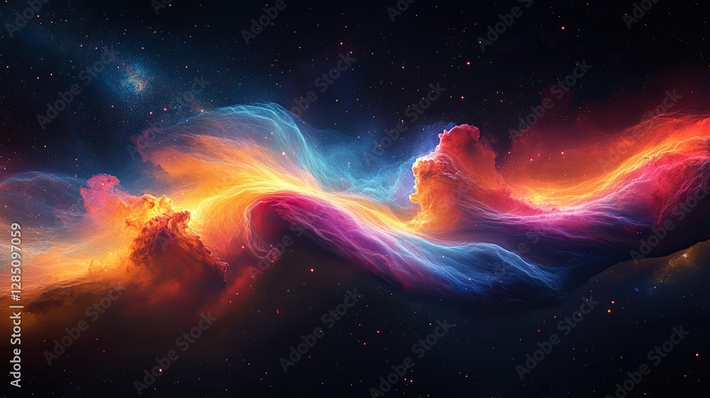 Poster vibrant nebula displaying colorful celestial clouds and deep space
