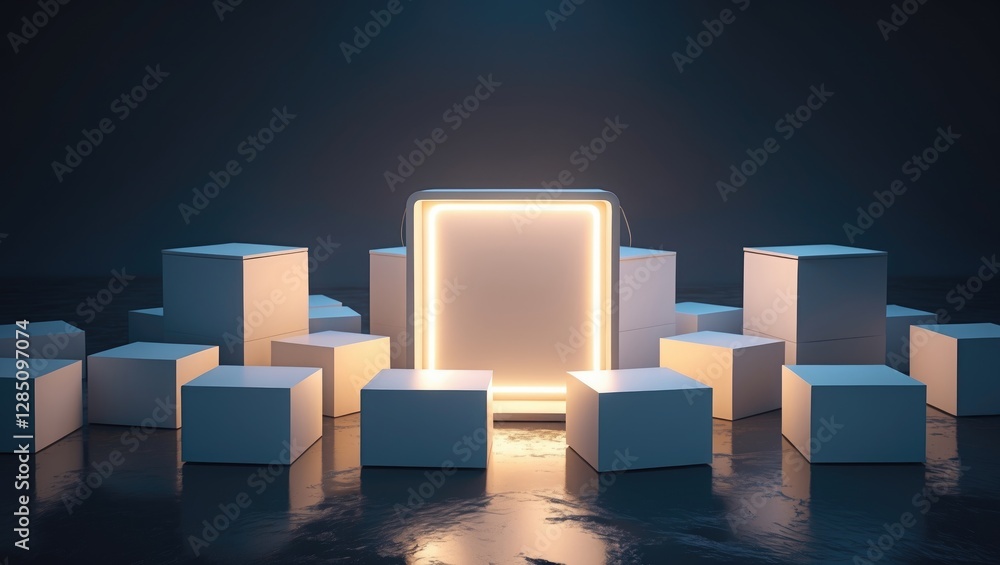 Poster illuminate the ordinary: unique creative concepts featuring a single illuminated light box surrounde