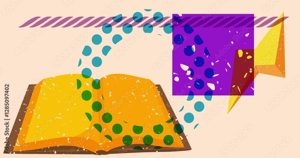 Aufkleber risograph book with geometric shapes animation. moving object in trendy riso graph design video.