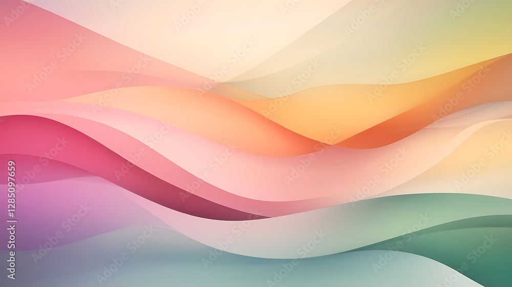 Aufkleber soft, flowing abstract waves with pastel colors creating a serene and calming atmosphere.
