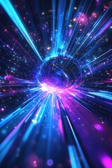 Naklejka premium Cosmic sphere energy burst, space travel, stars, nebula background; VFX, motion graphics