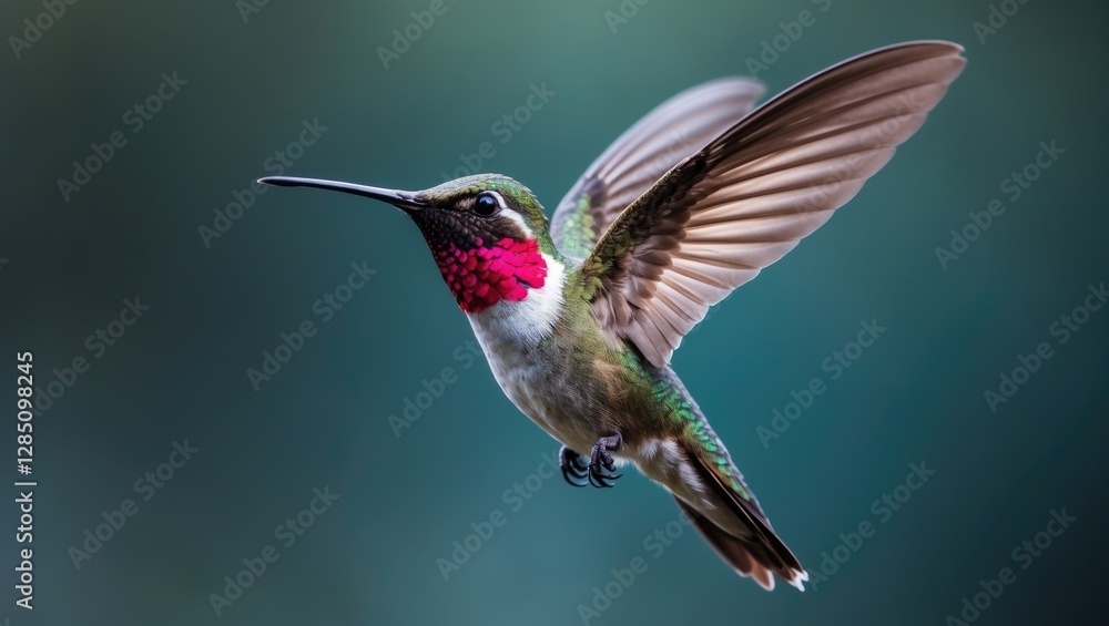 Poster intimate view of a ruby-throated hummingbird in flight