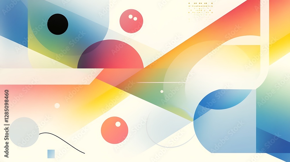Poster abstract geometric design with vibrant colors and playful shapes.