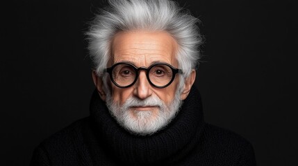 Obraz premium Portrait of an Elderly Man with White Hair and Black Sweater