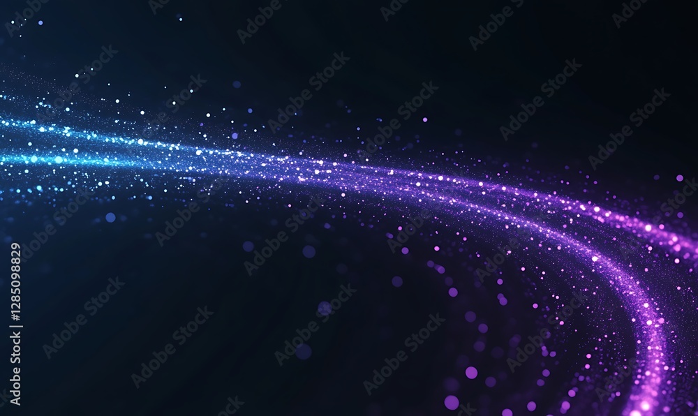 Poster Colorful light trails with sparkles against a dark background create a dynamic, ethereal effect.