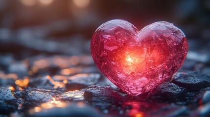 Crystal heart scene for Valentine s Day celebration. Beautiful 3D heart background for love and passion.