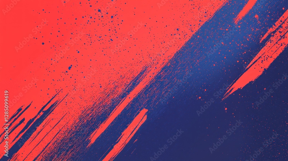 Poster abstract red and blue brushstrokes: a dynamic visual composition