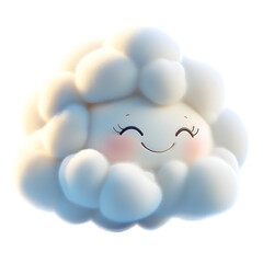 A Fluffy 3D Cartoon Cloud with Smiling Eyes Drifting Isolated on Transparent Background