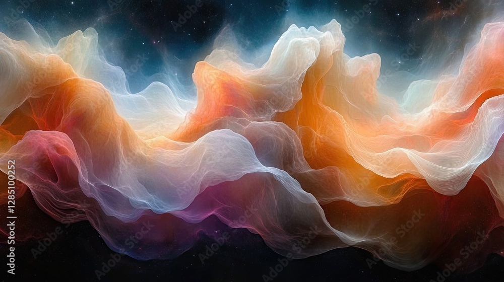 Poster these abstract ethereal wispy clouds are floating in a starry space