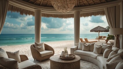 Obraz premium Stunning coastal resort view from a luxury suite