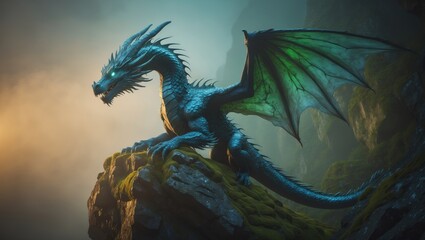 Image of a dragon resting on a rocky outcrop