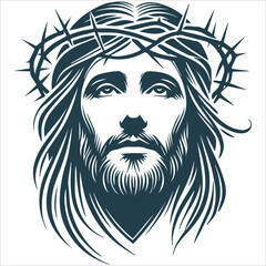 Obraz premium Jesus Christ Face Svg vector silhouette, Jesus Christ, Jesus in a wreath Vector illustration, Head of Jesus Christ wearing a crown of thorns,