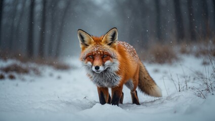 Fototapeta premium Scarlet fox in the snowfall