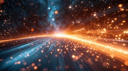 Abstract digital space with vibrant colors and many particles