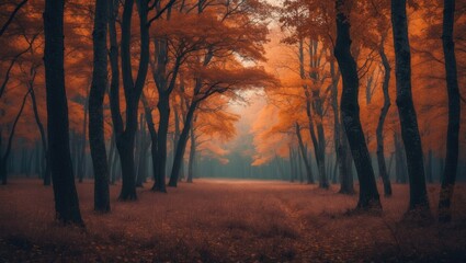 panoramic view of autumn trees in a forest