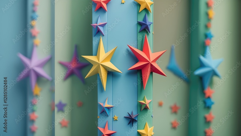 Poster vibrant stars against a soft blue and green vertical background. basic decorative pattern embellishe