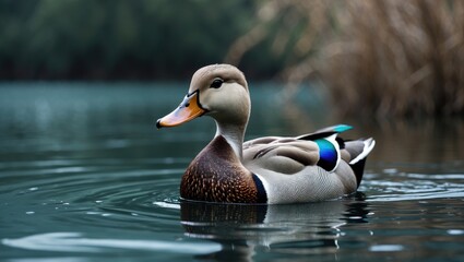 Fototapeta premium A beautiful female Mallard Duck (Anas platyrhynchos) gliding across a lake.