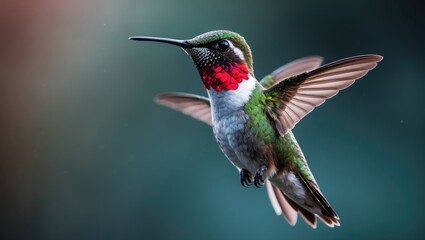 Detailed View of a Ruby-Throated Hummingbird in Flight