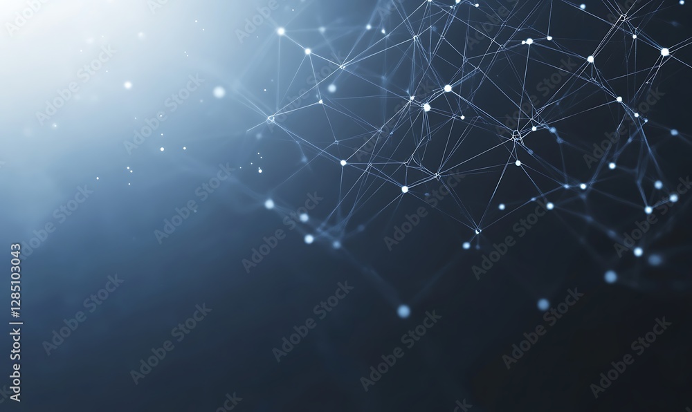 Leinwandbilder Abstract digital network with glowing nodes on a dark background, representing connectivity and technology.