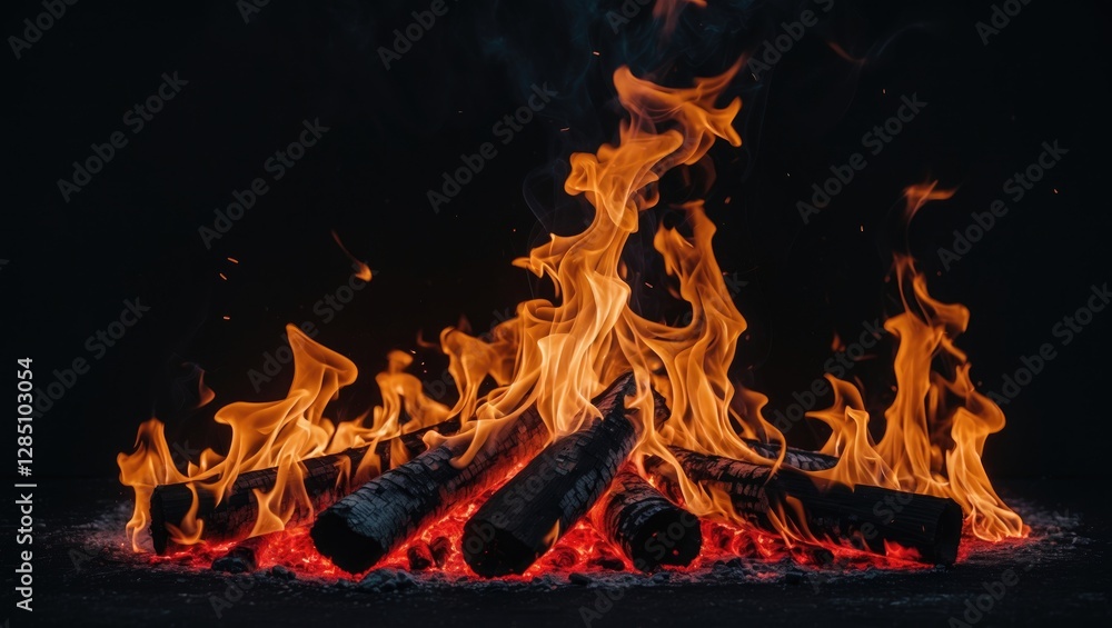 Poster abstract fiery backdrop with flames on a dark surface. realistic portrayal of fire in motion. design