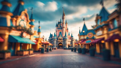 Obraz premium soft focus vintage-style image of a daytime theme park for use as a background.