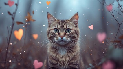 typographic slogan featuring a charming cat illustration along with delightful icons