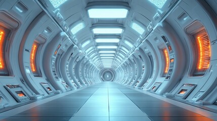 Futuristic Sci-Fi Space Station Corridor with Neon Lights
