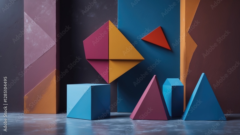 Poster idea of the decision-making process, featuring creative and logical reasoning. colorful geometric sh