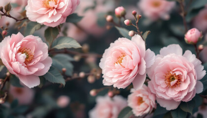 Obraz premium Soft light illuminates delicate pink roses in full bloom