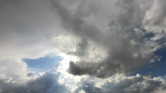 dramatic sky with stormy gray clouds, Hurricane rainy weather nature background. Dark gray sky at sea. B roll footage of Cloudscape screen  Windy weather, summer.4K sunset