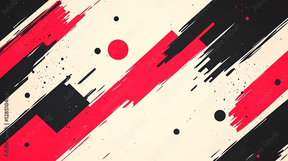 Poster abstract red and black stripes with dots on a light background create a dynamic and modern design.