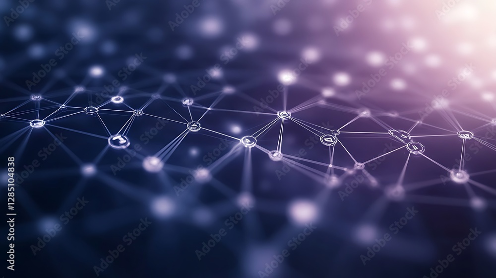 Poster abstract digital network with glowing nodes and connections in a futuristic design.