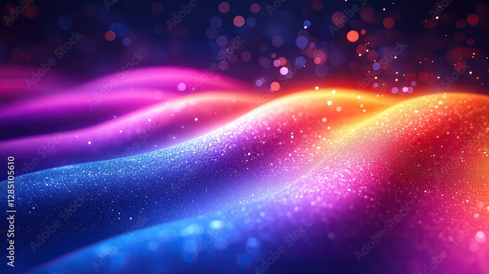 Poster sparkling colors and waves create a colorful and beautiful scene