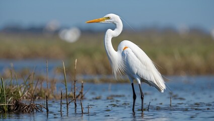 a majestic great egret situated in the salt marshes of New Jersey