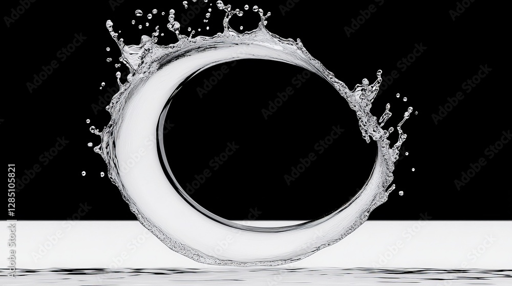 Poster circular water splash on black background with reflection effect