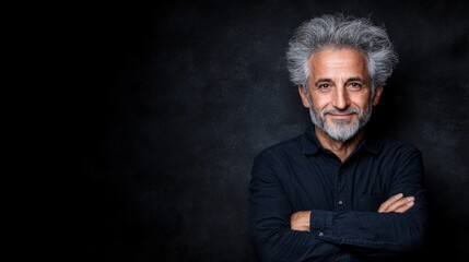 Portrait of a Confident Older Man Smiling Against a Dark Background