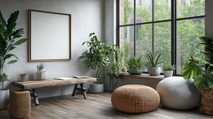 Cozy Minimalist Interior with Natural Light and Green Plants