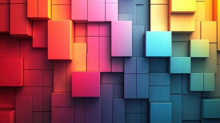 Modern 3D Geometric Panel Wall with Red and Blue Gradient