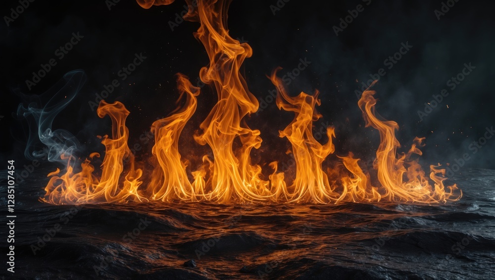 Poster blazing flames set against a dark backdrop with space for text