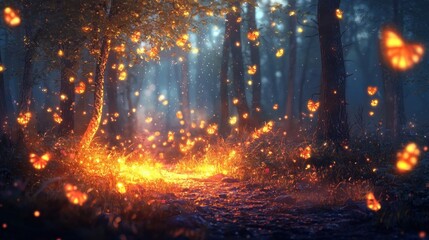 Enchanted Forest: Glowing Butterflies and Mystical Night