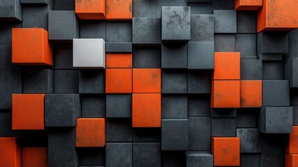  Industrial Geometric 3D Cube Wall with Metallic and Rust Textures