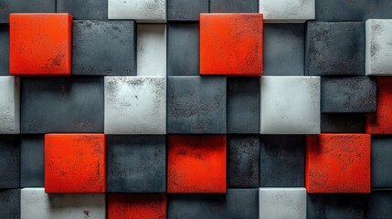  Industrial Geometric 3D Cube Wall with Metallic and Rust Textures