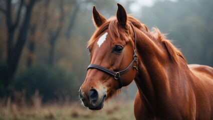 Naklejka premium Cheerful chestnut horse with a playful expression