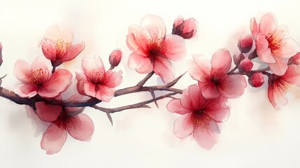 A delicate watercolor illustration of pink cherry blossoms on a branch.