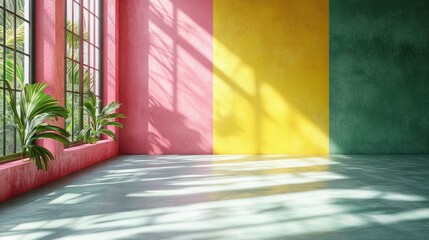 Modern Minimalist Interior with Colorful Stairs and Sunlight
