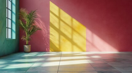 Modern Minimalist Interior with Colorful Stairs and Sunlight