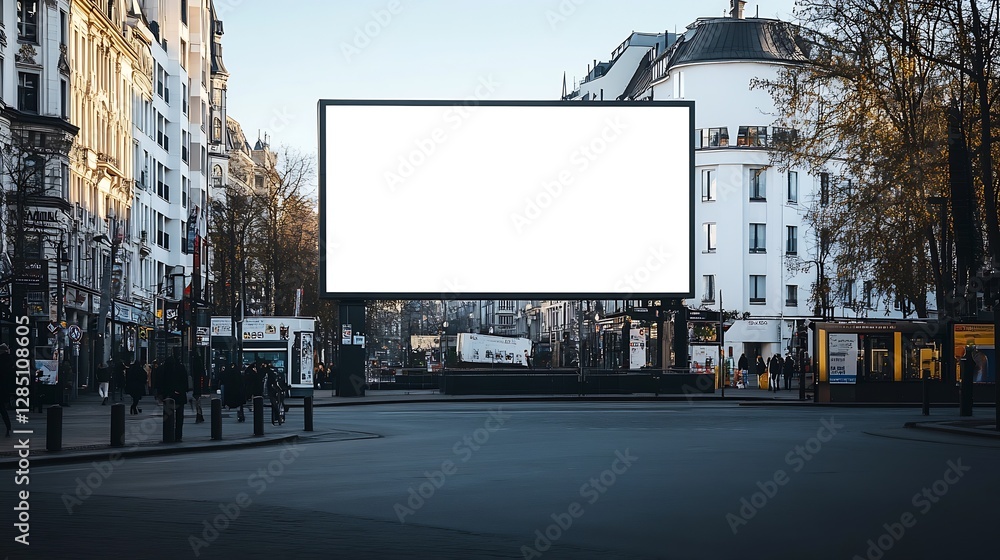 Poster large empty advertising billboard on a busy street in an urban environment : generative ai
