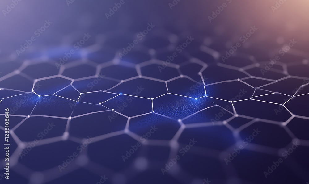 Poster Abstract hexagonal pattern with glowing nodes on a dark background, symbolizing technology and connectivity.