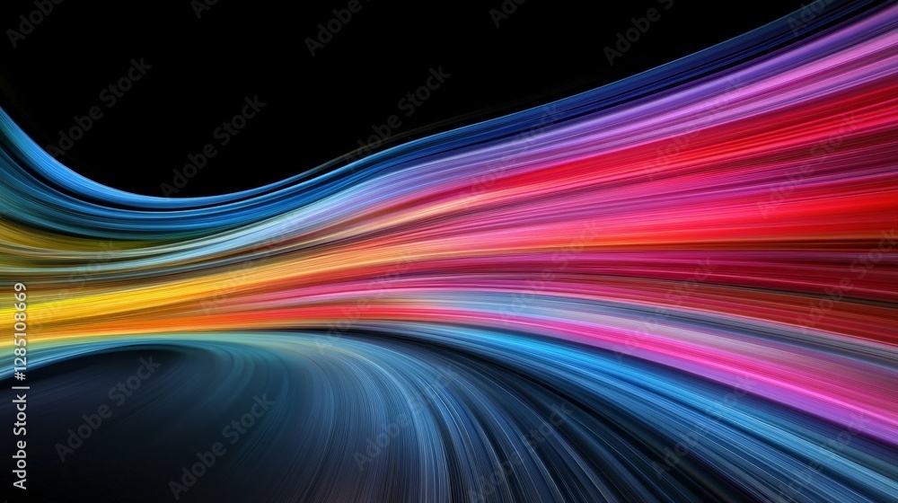 Poster vibrant flowing colors with distinct curves on dark background